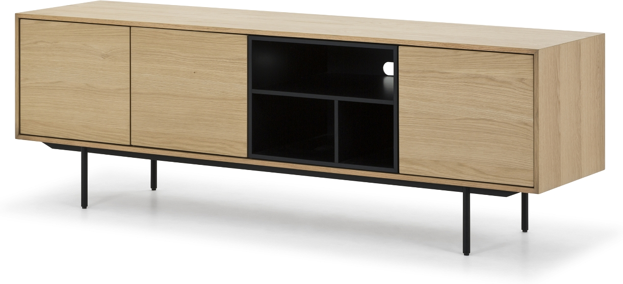 -bord Mediebord Nielsen Design Hasseris   Natur L180   H60   D45   Egetræsfinér   Pulverlakeret Stål Med Skuffer   Hylder