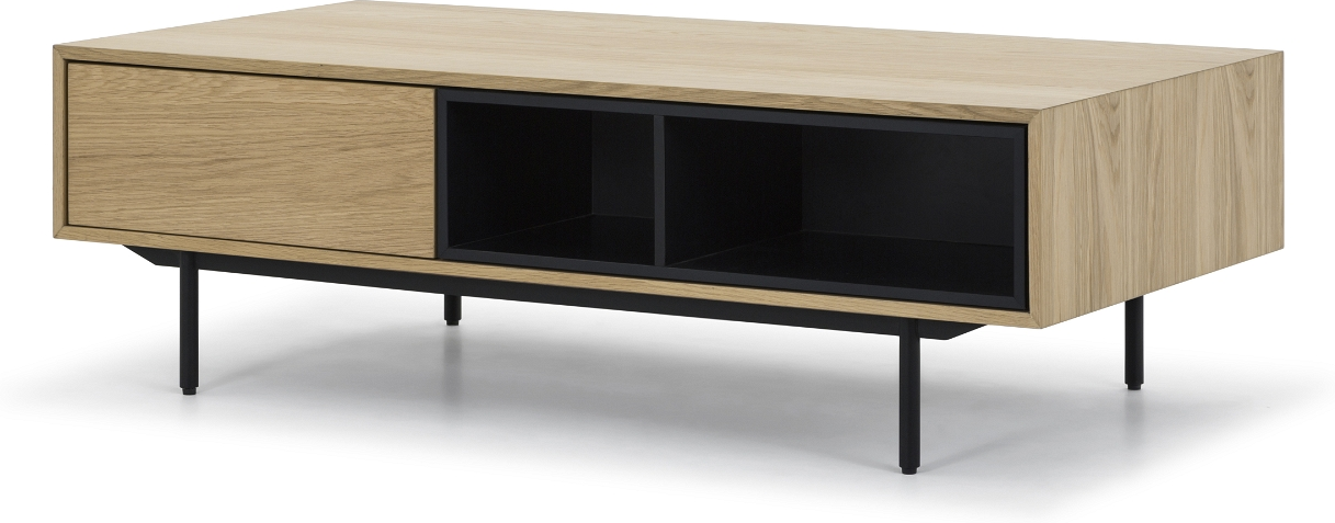 Sofabord Nielsen Design Hasseris 120x60   Egetræsfinér   Natur Med Hylde   Sort Stålstel