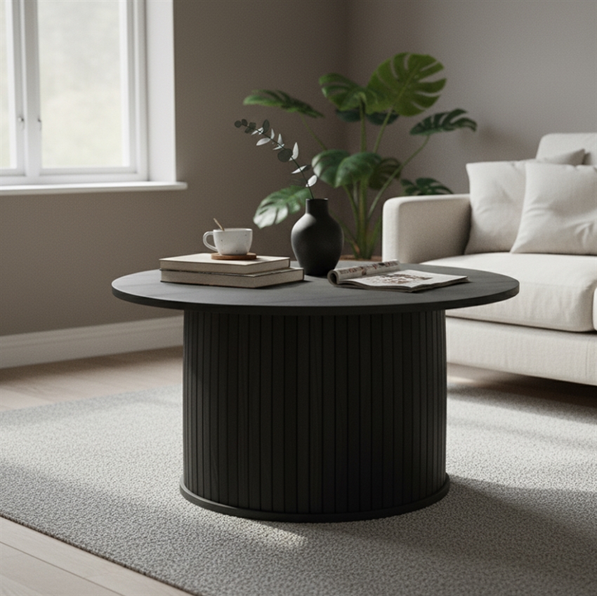 Wood   Nordic Nola Rundt Sofabord Sort Egetræ 90     45     90     Møbelsalg
