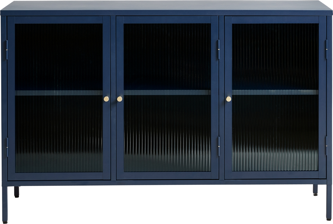 Skænk Nordique Design Bronco H85x132x40   Stålblå Med Rillet Glas   Gyldne Håndtag