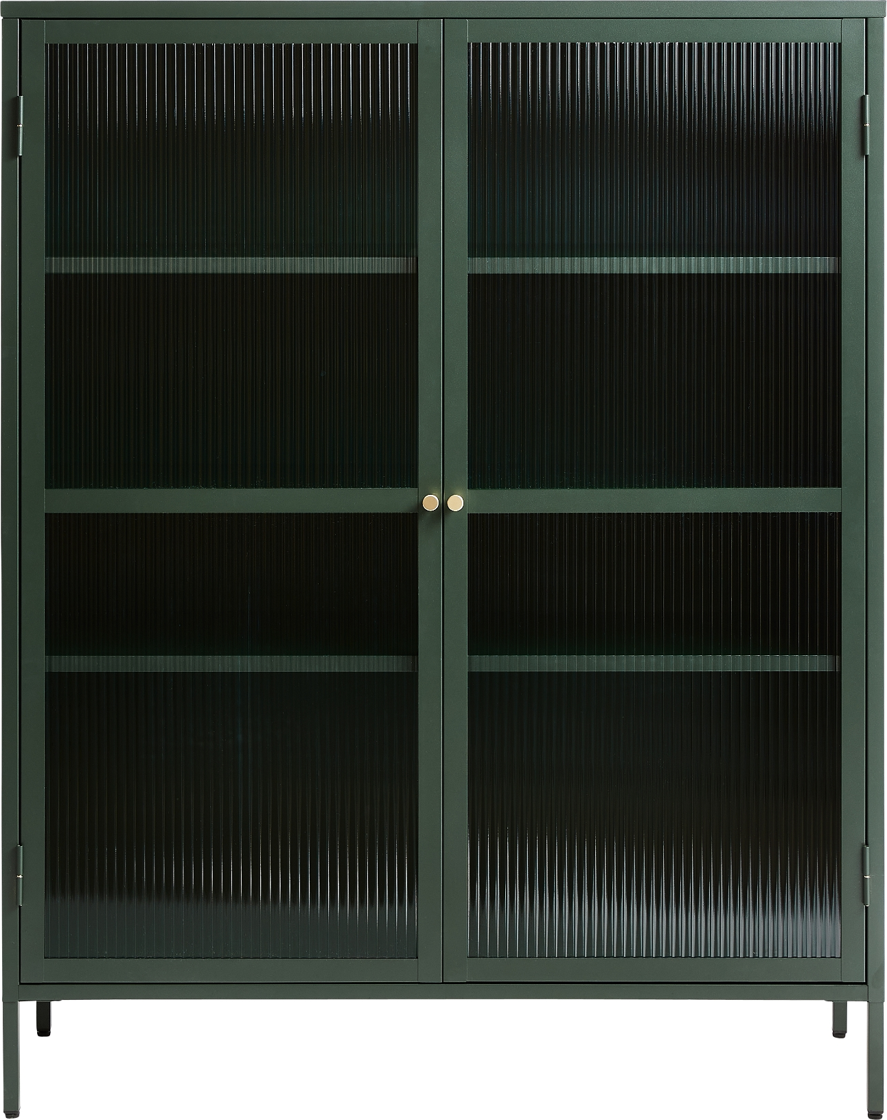 Vitrineskab Unique Furniture Bronco H140ã B111ã D40   Grøn Stål   Rillet Glas Med Guldfarvede Håndtag
