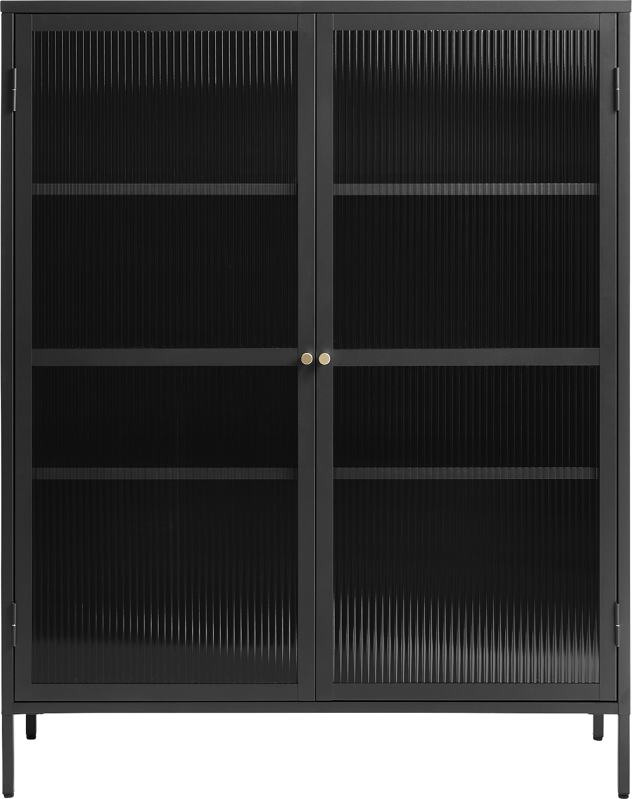 Vitrineskab Nordique Design Bronco H140xb111   Sort Metal Med Rillet Glas   Justerbare Hylder