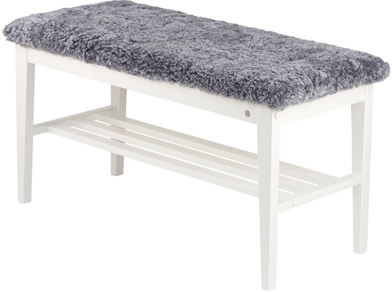 Entrébænk Oscarssons Möbel Nadja   Hvidolieret Birk Med Lysegråt Fåreskind  90x40x46