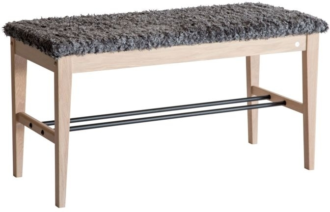 Entrébænk Oscarssons Möbel Cora Med Mørkegråt Imiteret Fåreskind   Hvidolieret   H46xl90xd40