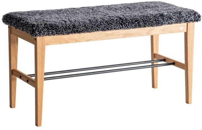 Bænk Oscarssons Möbel Cora Til Entré Olieret   Med Mørkegråt Fåreskind Stålramme 90x40x46