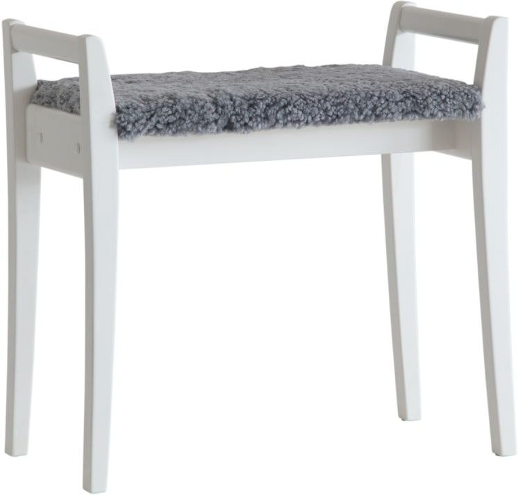 Skammel Oscarssons Möbel Meja Hvidlakeret Birketræ Med Lysegråt Fåreskind 56x58x33