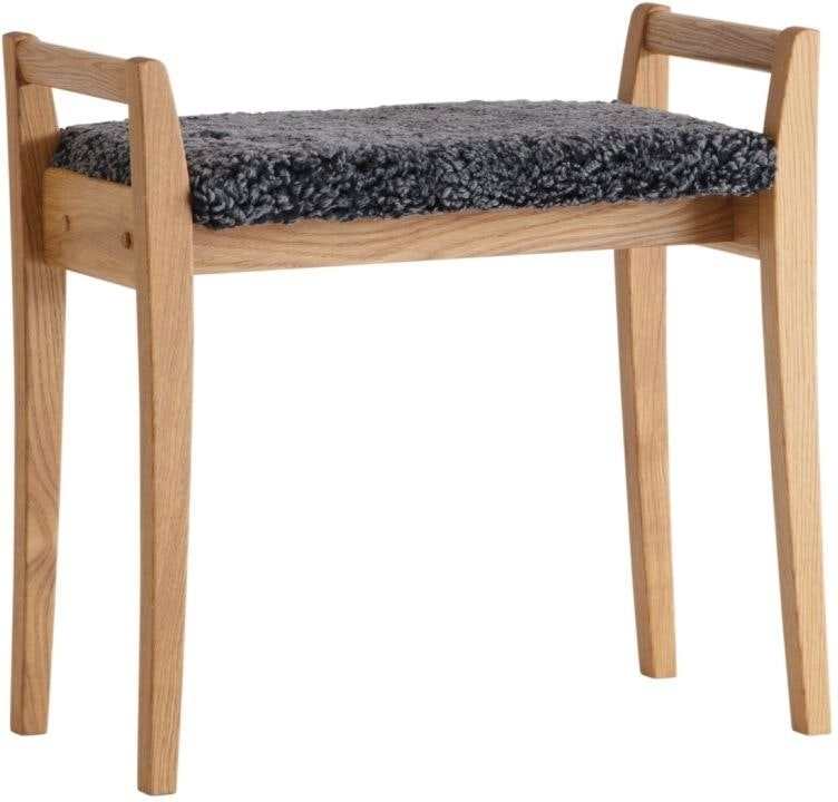 Elegant Skammel Meja i Lakeret Egetræ med Fåreskind