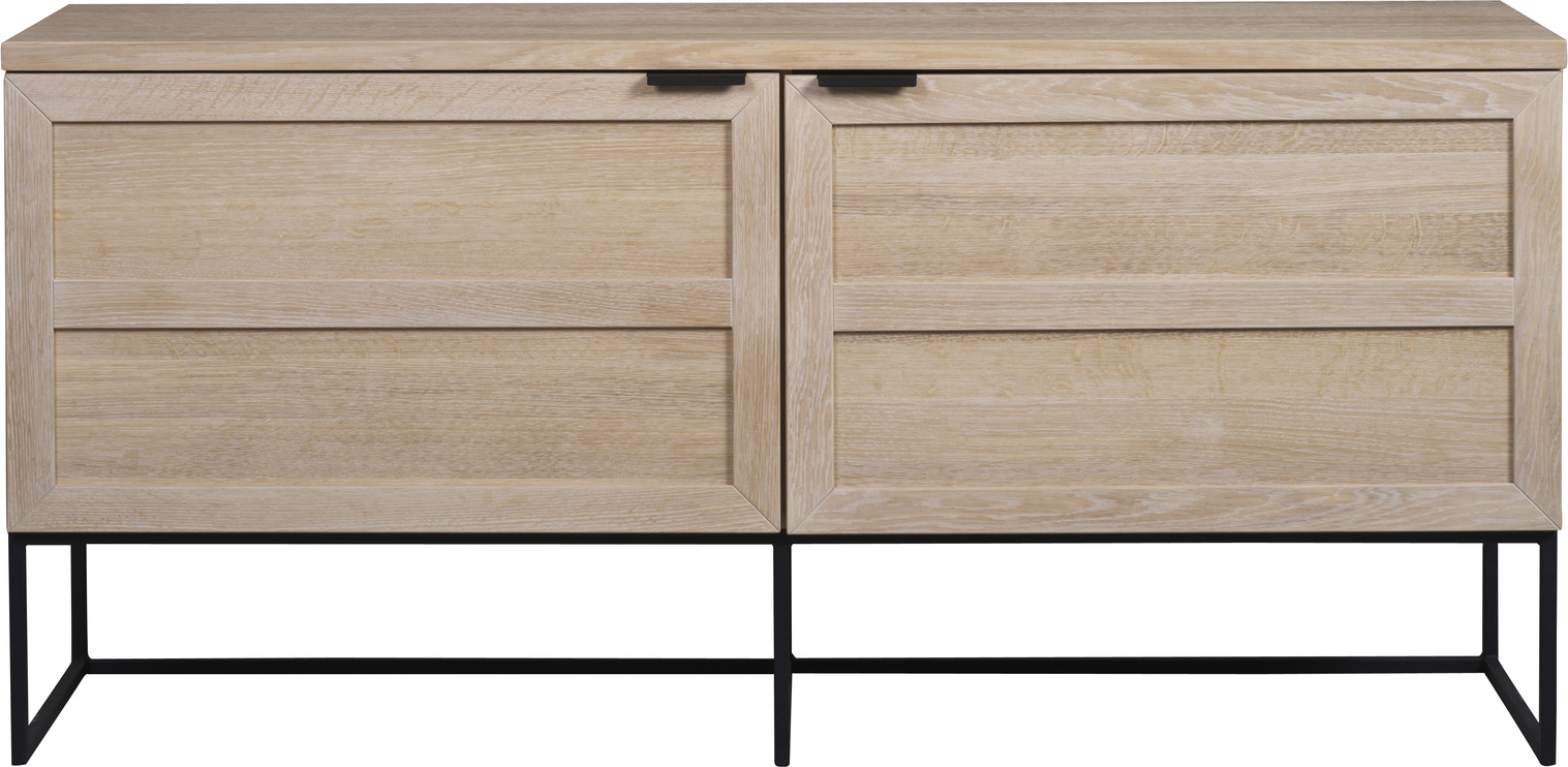 Skænk Rowico Everett Fsc-certificeret Hvidkalket Egetræ Sort Metal Soft Close H75ã B160ã D41
