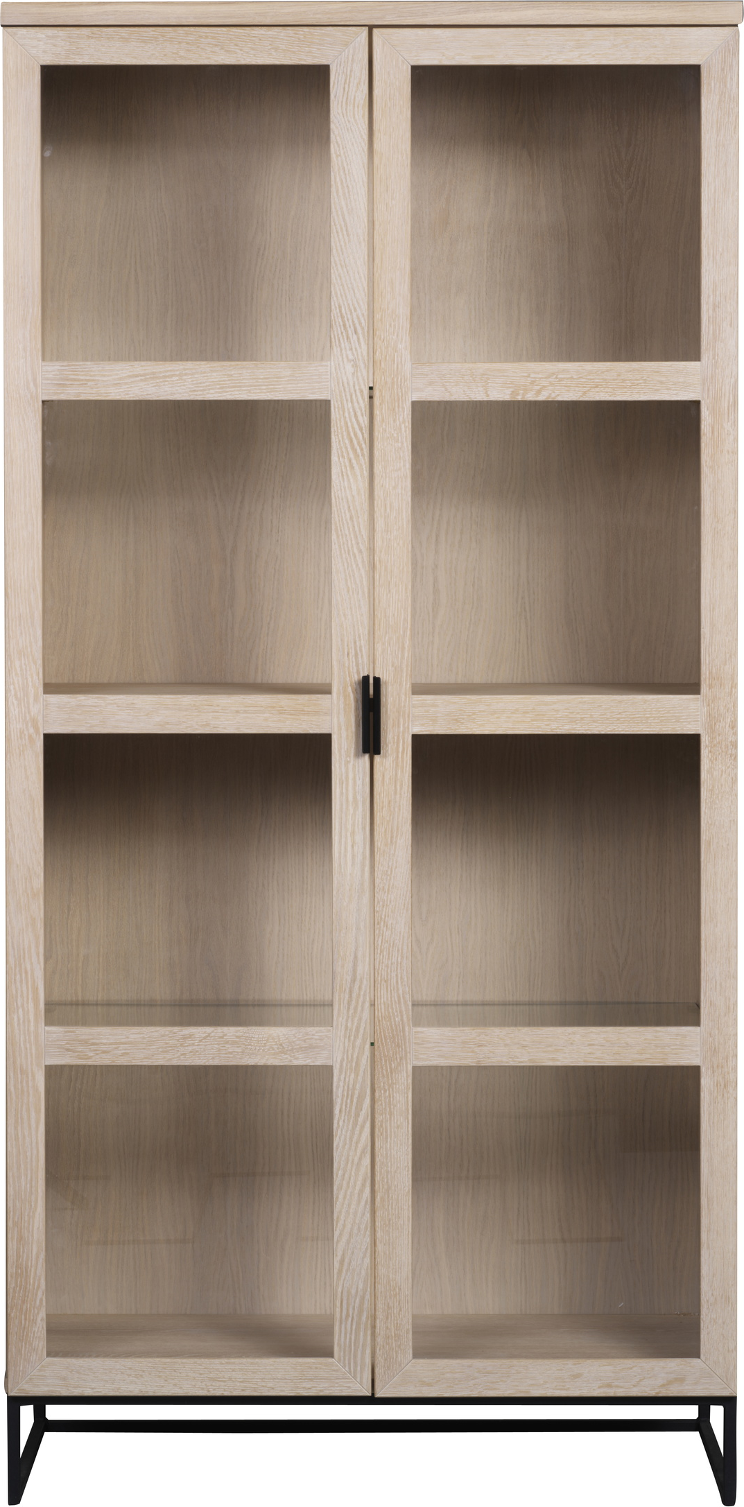Vitrineskab Rowico Everett   Hvidkalket Egetræ Med Sort Metalbund H195xb95xd41   Fsc-certificeret Glaslåger Softclose