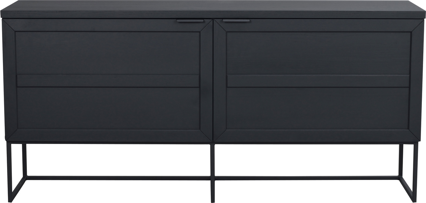 Skænk Rowico Everett Fsc-certificeret Sort Lakeret Massivt Egetræ Med Børstet Ståloverflade Slanke Metalben 160x41x75