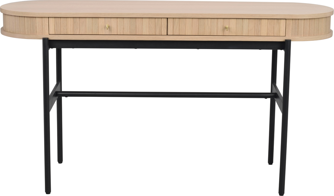 Rowico Haddington Konsolbord 142x47x77 Hvidkalket Egetræ Med Sort Metalbase Skuffer Med Softlukning