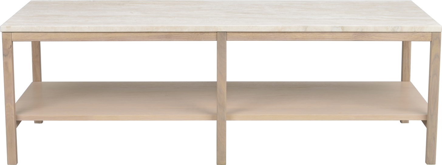 Sofabord Rowico Orwel Loungebord Beige Italiensk Travertin Hvidvasket Massiv Med Hylde L140 B60 H45