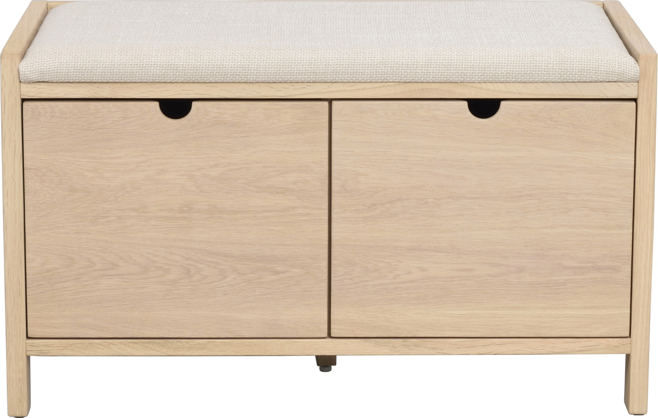 Entrébænk Rowico Hillmond Hvidvasket Egetræ Beige Polstret Sæde Med Soft-close Skuffer H47ã B80ã D41