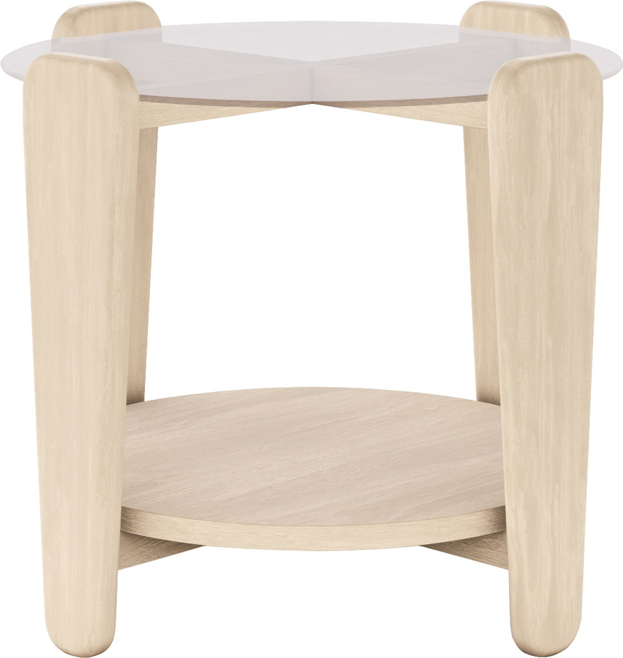 Sofabord Loungebord Rowico Arran ø52 H45 Hvidkalket Egetræ Med Hærdet Glas Hylde