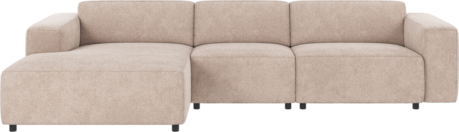 Elegant venstrevendt chaiselongsofa i lysebeige stof