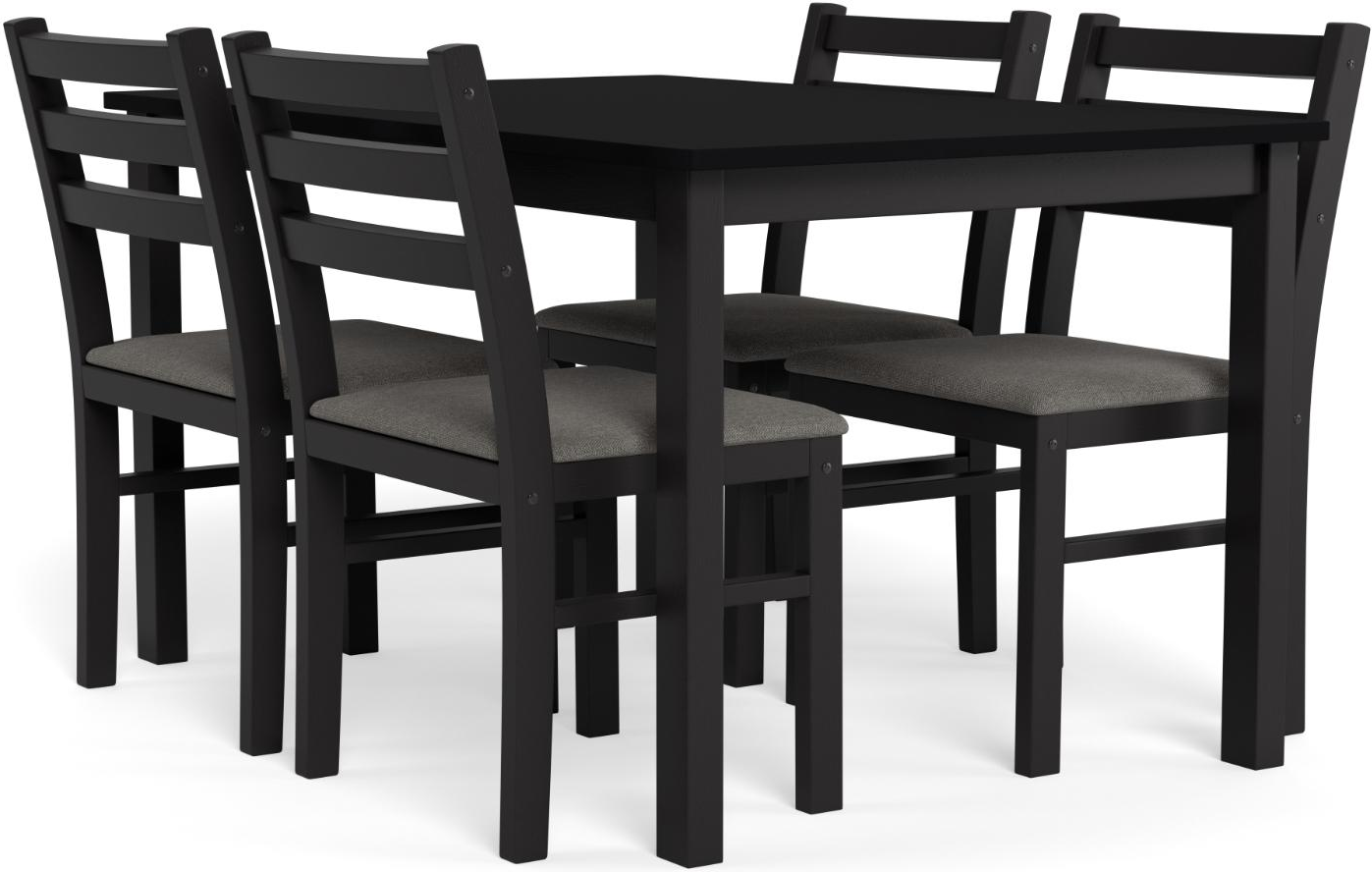 Spisebordssæt Signature Aurel 110x70 Mat Sort Gummitræ Med Stole Lysegrå Sawana
