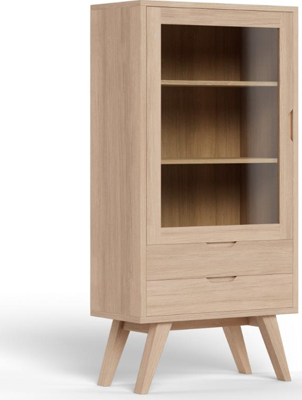 Vitrineskab Signature Arven  Hvidpigmenteret Olieret Egefiner   Glas  H145ã B72ã D36      Justerbare Hylder    Skuffer