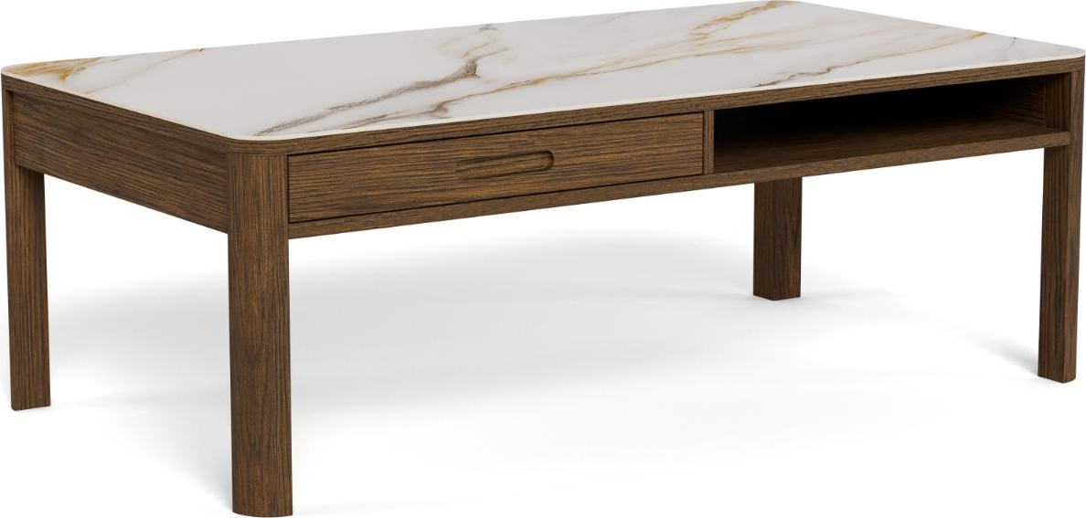 Sofabord Signature Westby Poleret Keramiktop Røget Egefiner 130x70x45 Skjult Opbevaring
