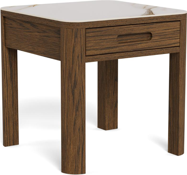 Småbord Signature Westby Med Skjult Skuffe Side- Sengebord 45x45x45 Poleret Creme Keramik Top Røg Egefiner