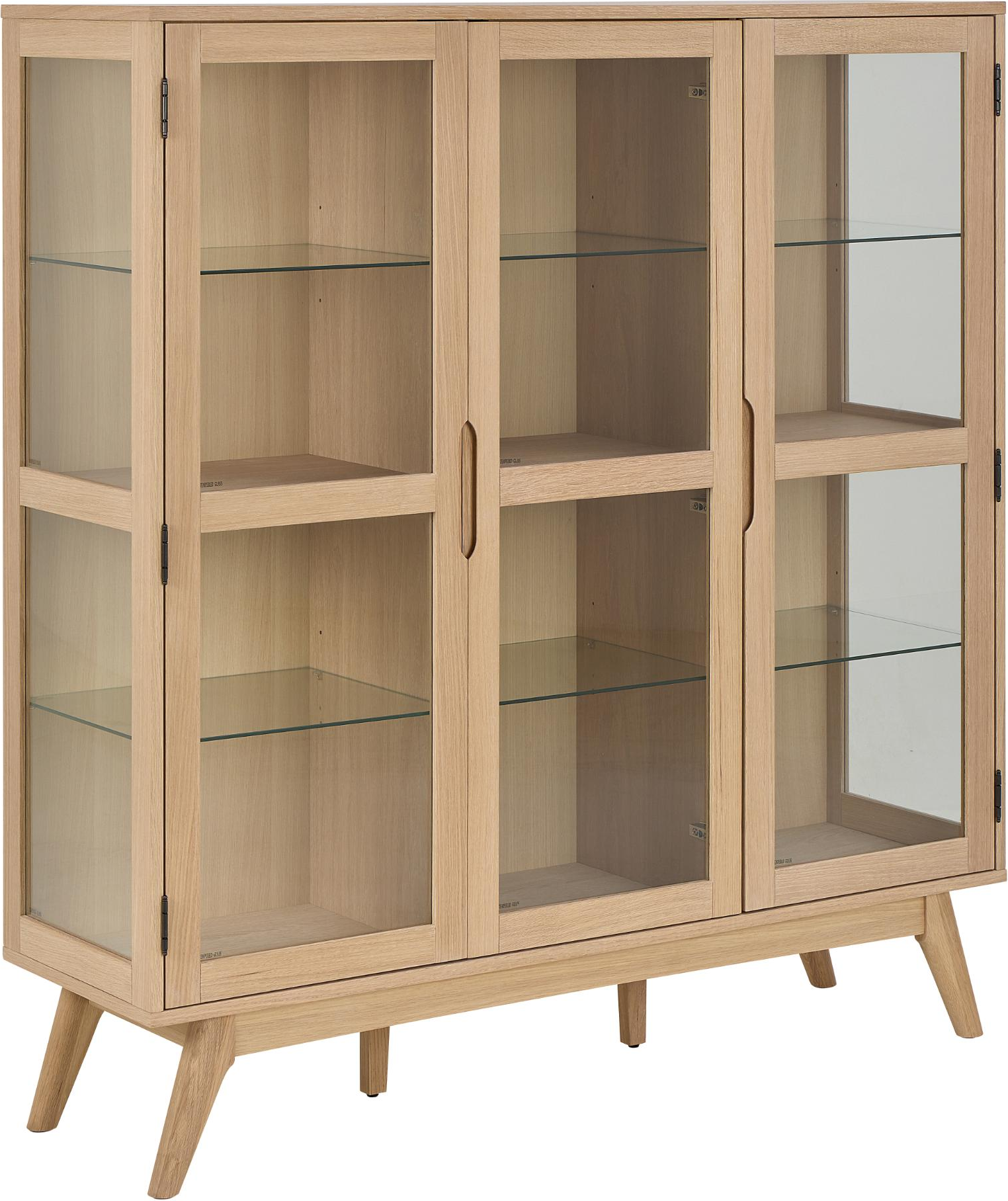 Vitrineskab Signature Merano H148xb140xd40    Hvidpigmenteret Olieret Egefiner   Glas