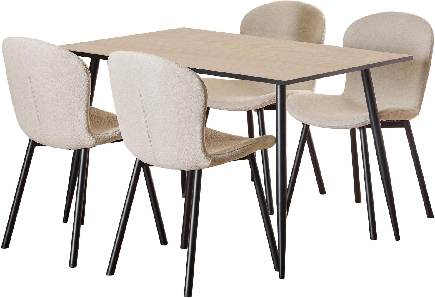 Spisebordssæt Signature Malva 120x80    Rektangulært Bord     Polstrede Stole  Vild  -look Melamin  Beige Stof  Mat Sort Stel