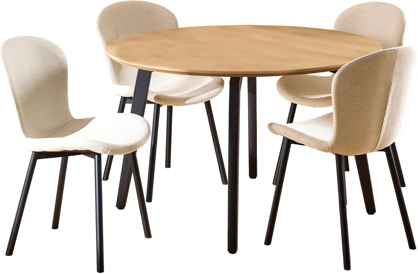 Spisebordssæt Signature Cavo Rund ø120      Pers   -look Melamin Bord  Polstrede Stole   Apia Stof Beige  Mat Sort Stel