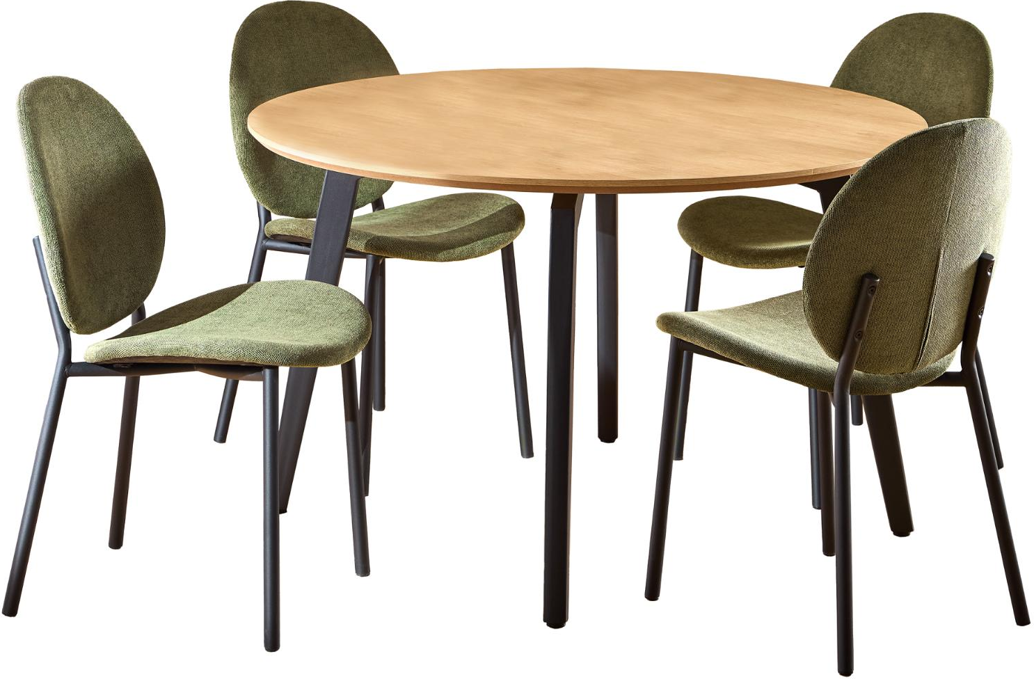 Spisebordssæt Signature Cavo Rundt ø120     -look Bordplade    Skovgrønne Stofstole  Mat Sort Stel