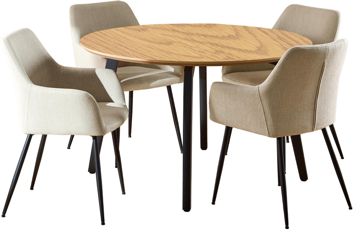 Spisebordssæt Signature Cavo Rundt ø120 Med   Polstrede Stole   Basel-stof Beige   -look Bordplade   Mat Sort Stel