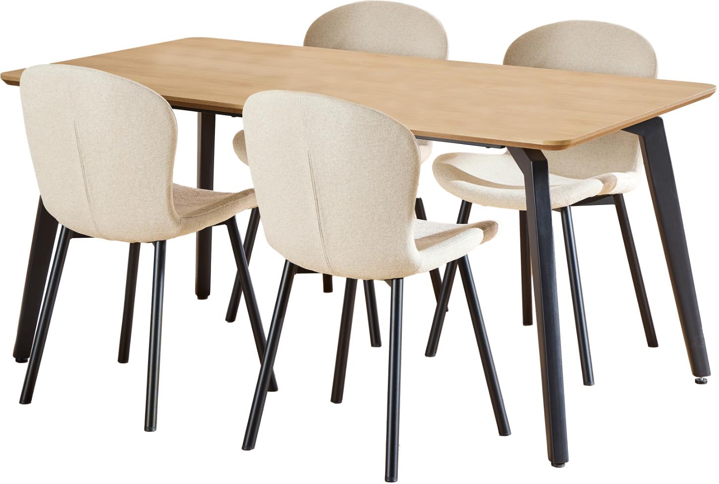 Spisebordssæt Signature Cavo   Rektangulært Bord 160x90      Stole   -look Bordplade  Apia Stof Beige  Mat Sort Stel