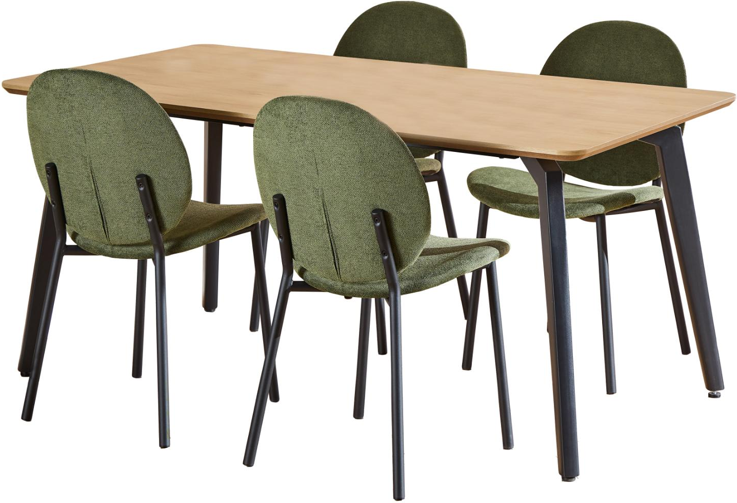 Spisebordssæt Signature Cavo  Rektangulært Bord 160x90      Stole   -melamin Top  Skovgrøn Caso Stof  Mat Sort Stel