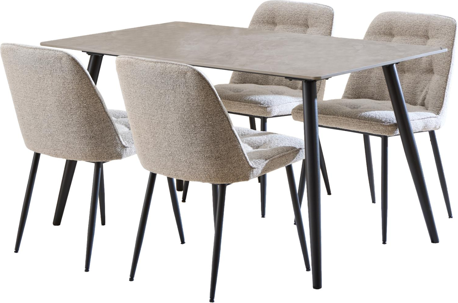 Spisebordssæt Signature Vardo Pers Poleret Batis-keramik Monza Stof Beige Mat Sort Stel