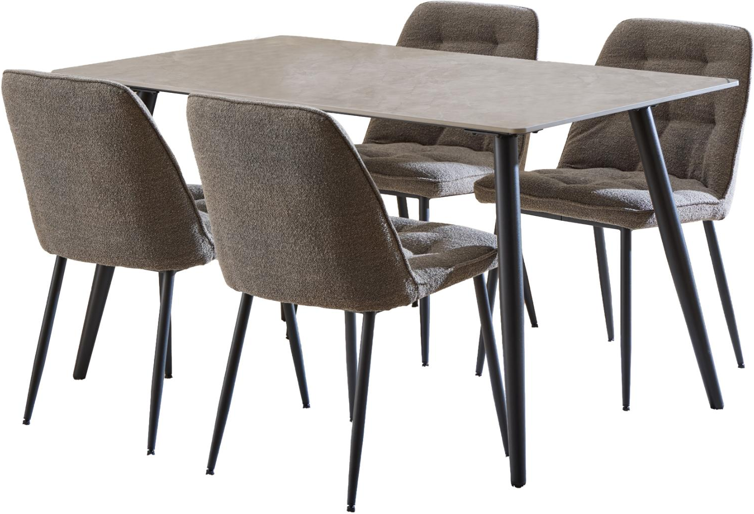 Spisebordssæt Signature Vardo Rektangulært Bord 140x80 Keramisk Grå Batis Stole Monza Taupe Mat Sort Stel