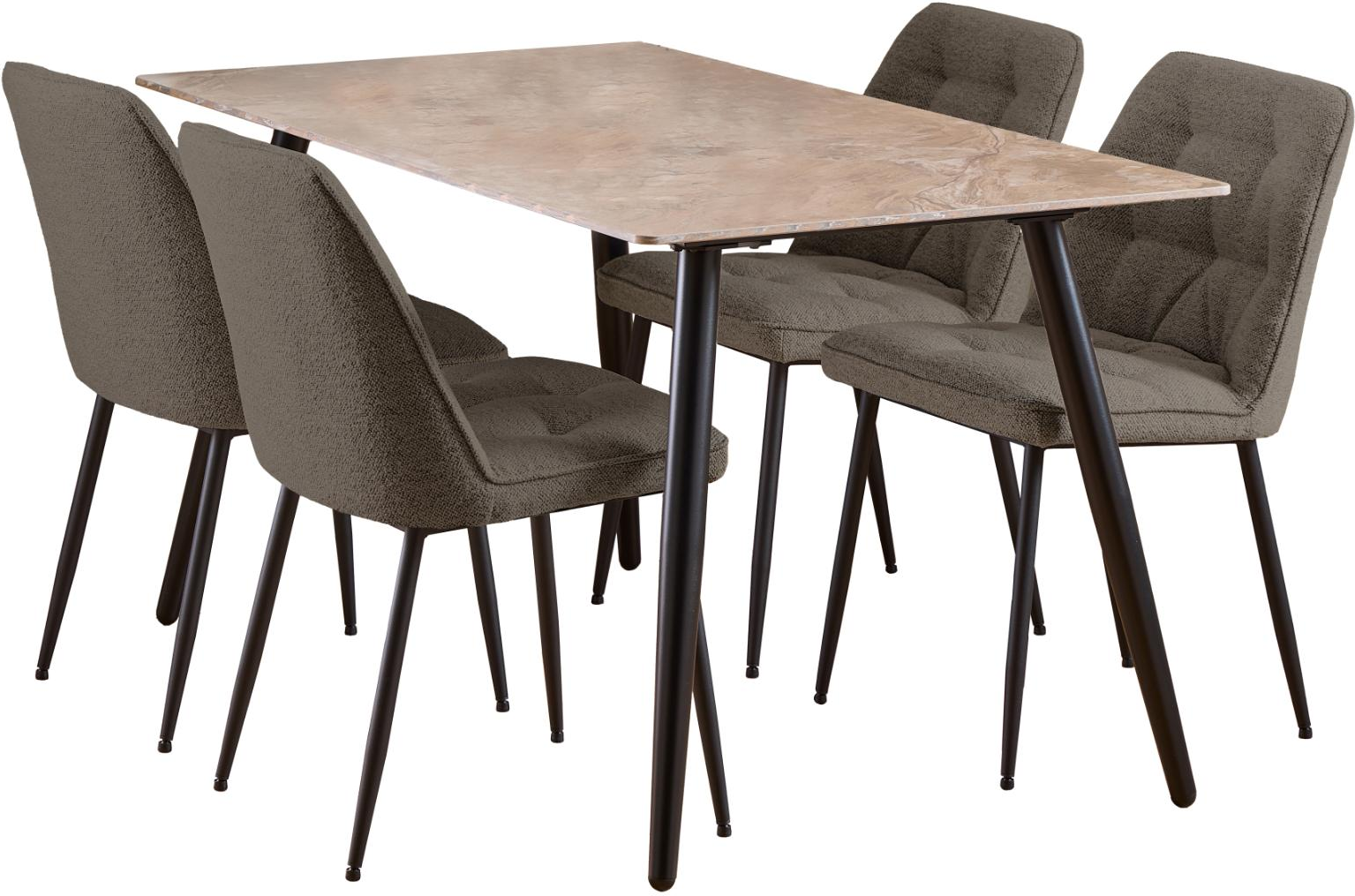 Spisebordssæt Signature Vardo Poleret Aberta-keramik Bordplade Med Monza Taupe Stole Mat Sort Stel 140x80x75