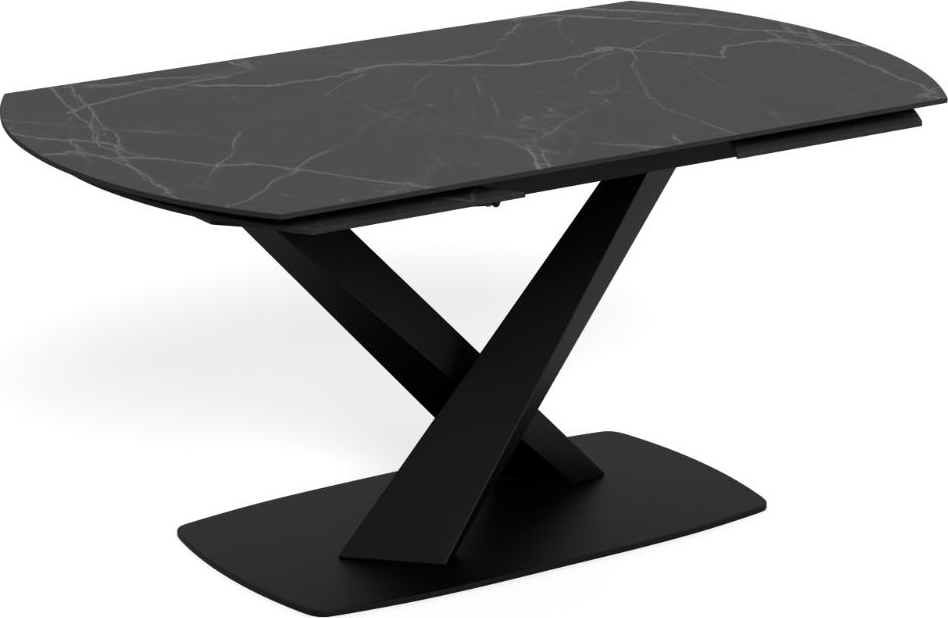 Spisebord Signature Novelle Udtræksbord  Mat Sort Perla-keramik Bordplade   Mat Sort Stålstel  160-240