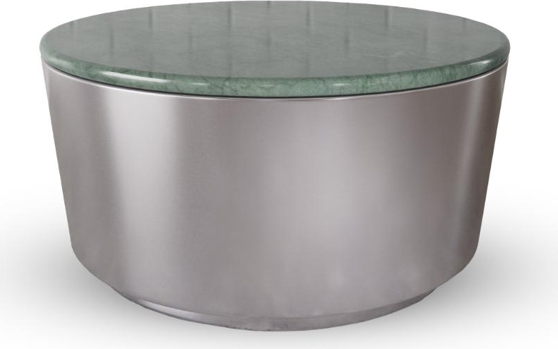 Sofabord Signature Corvina Rund ø80 Grøn Guatemala-marmor Børstet Nikkel Søjlestel