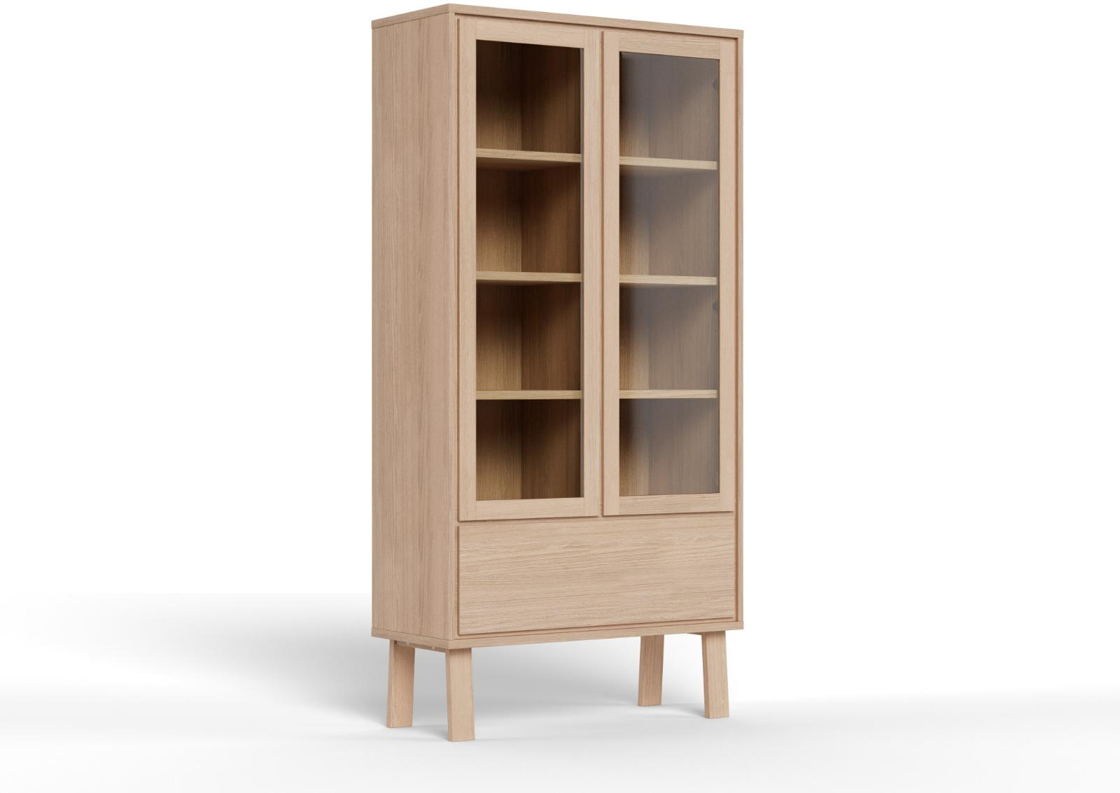 Vitrineskab Signature Lindholm H180ã B90ã D35 Hvidpigmenteret Egefiner   Glas    Hylder  Skuffe