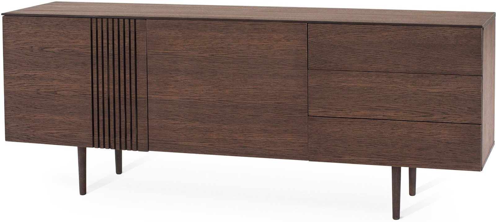 Skænk Torkelson Joel   Røgbejdset   Finér Med   Låger  Tre Skuffer   Aftagelige Hylder   180x42x70