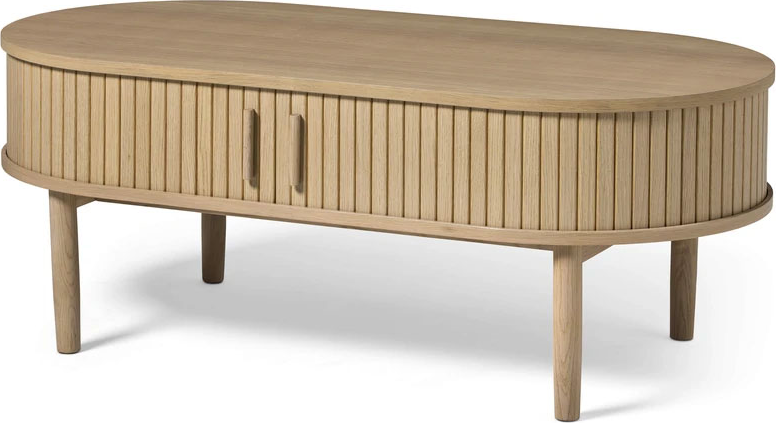 Ovalt Sofabord Nordique Design Meta Hvidpigmenteret Egetræ Med Integrerede Låger H45ã B120ã L60