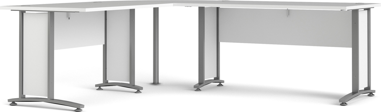 Hjørneskrivebord Vesterholm Prima 200x230 Hvid Grå Melamin Sølvgråt Stel