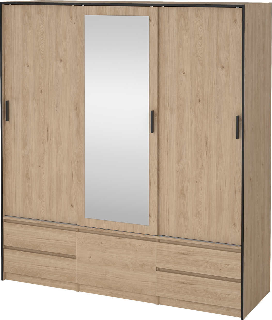 Garderobeskab Vesterholm Liva Skydedøre Midterdør Med Spejl Lille Dør Skuffer Jackson Hickory H200ã B181ã D60