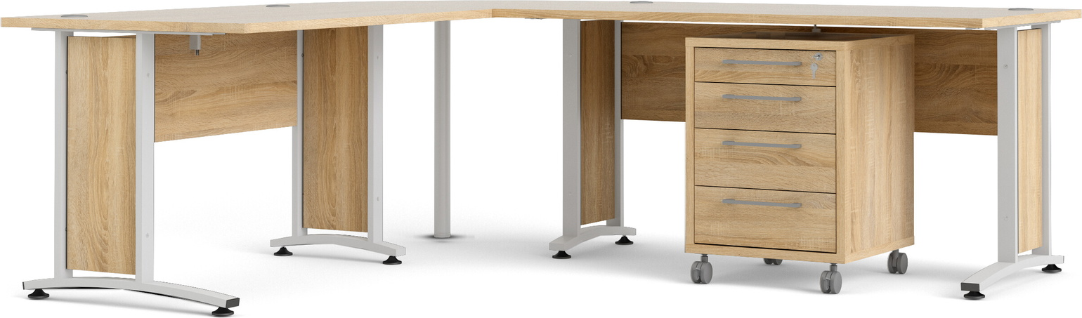 Hjørneskrivebord Vesterholm Prima 230x200x74 Natur Hvid Spånplade Folieoverflade Kassette Hjul
