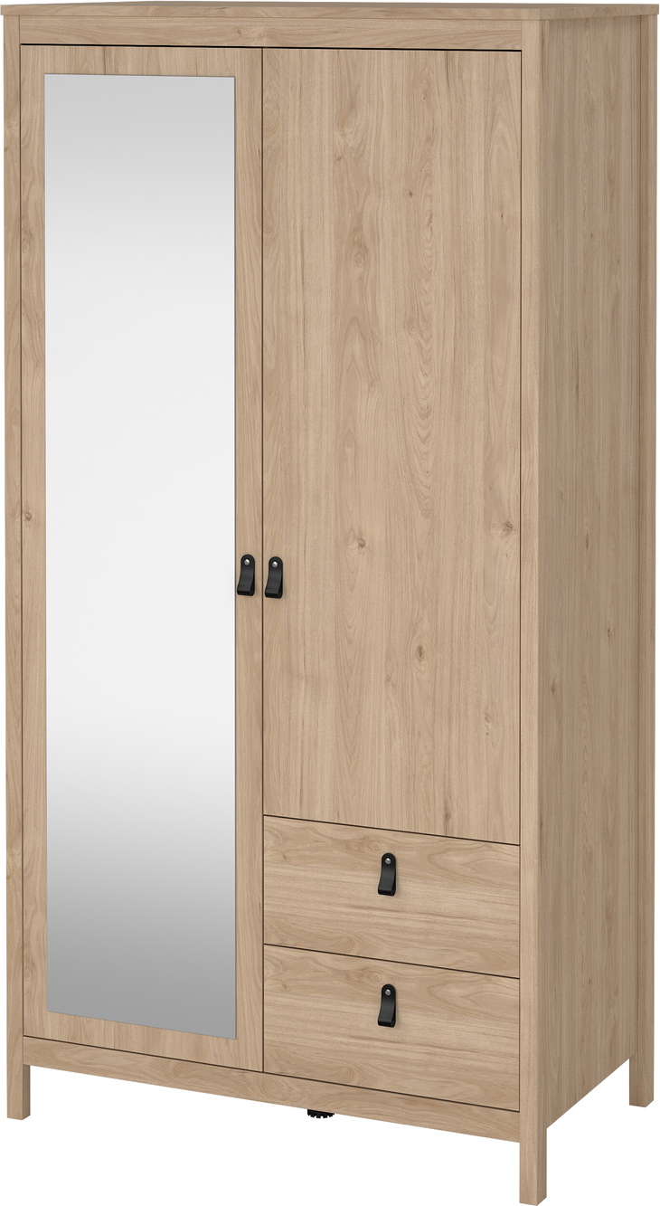 Garderobeskab Vesterholm Madrid -dørs Med Fuldlængdespejl Skuffer Tøjstang Jackson Hickory Fsc H199xb102xd58