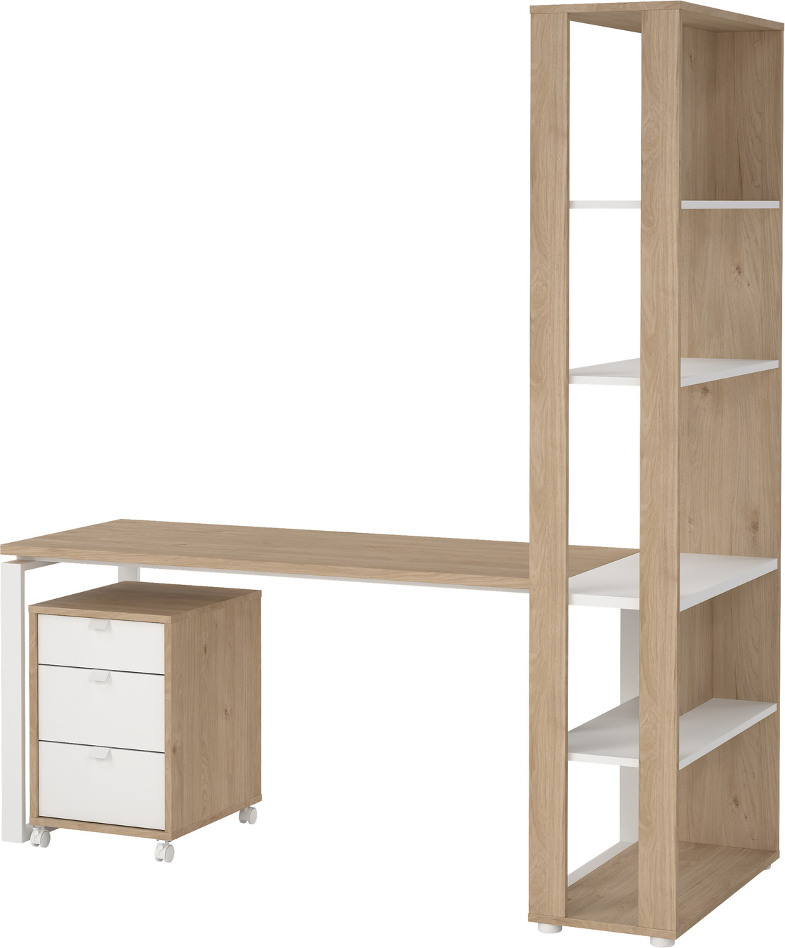 Skrivebord Vesterholm Formé Med Mobilt Skab Bogreol H205 B184 D80 Hvid Jackson Hickory Spånplade