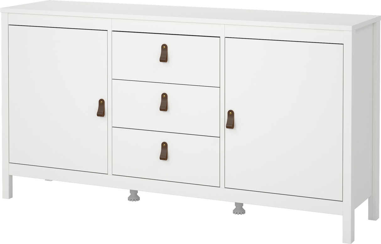 Skænk Sideboard Vesterholm Lunor Låger Skuffer Hvid Med Lædergreb Fsc-træ Vægmonteret B151ã D38ã H80