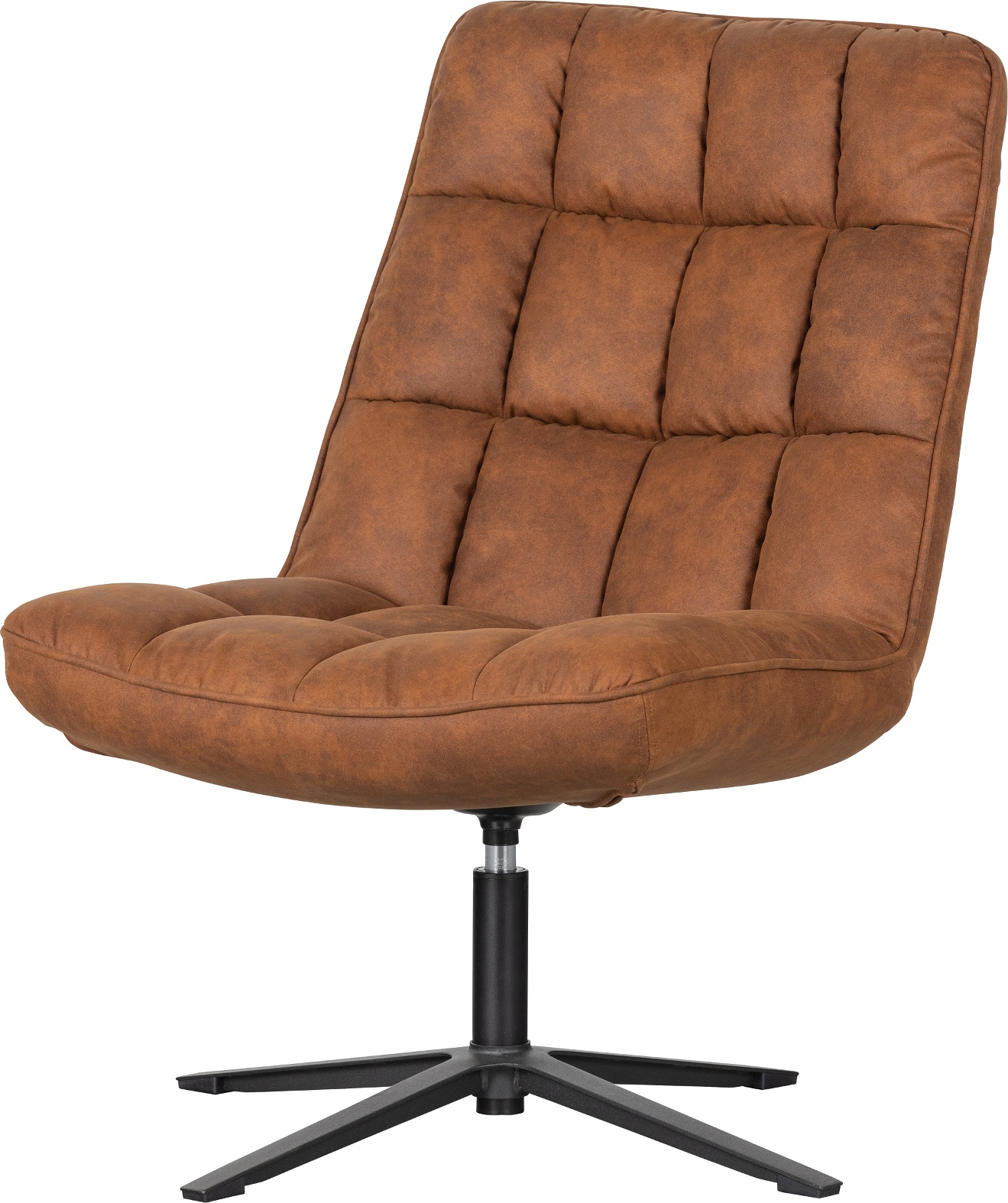 Lænestol Woood Collection Dirkje Cognac -læder Drejelig Metalbase