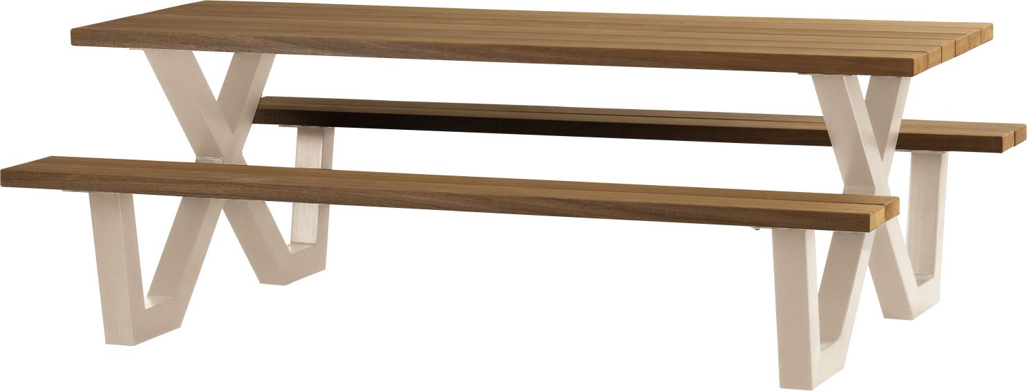 Udendørs Spisebord   Havebord Woood Tablo 206x145   Bordplade   Thermo Ayous Fsc Pulverlakeret Metalstel Sand