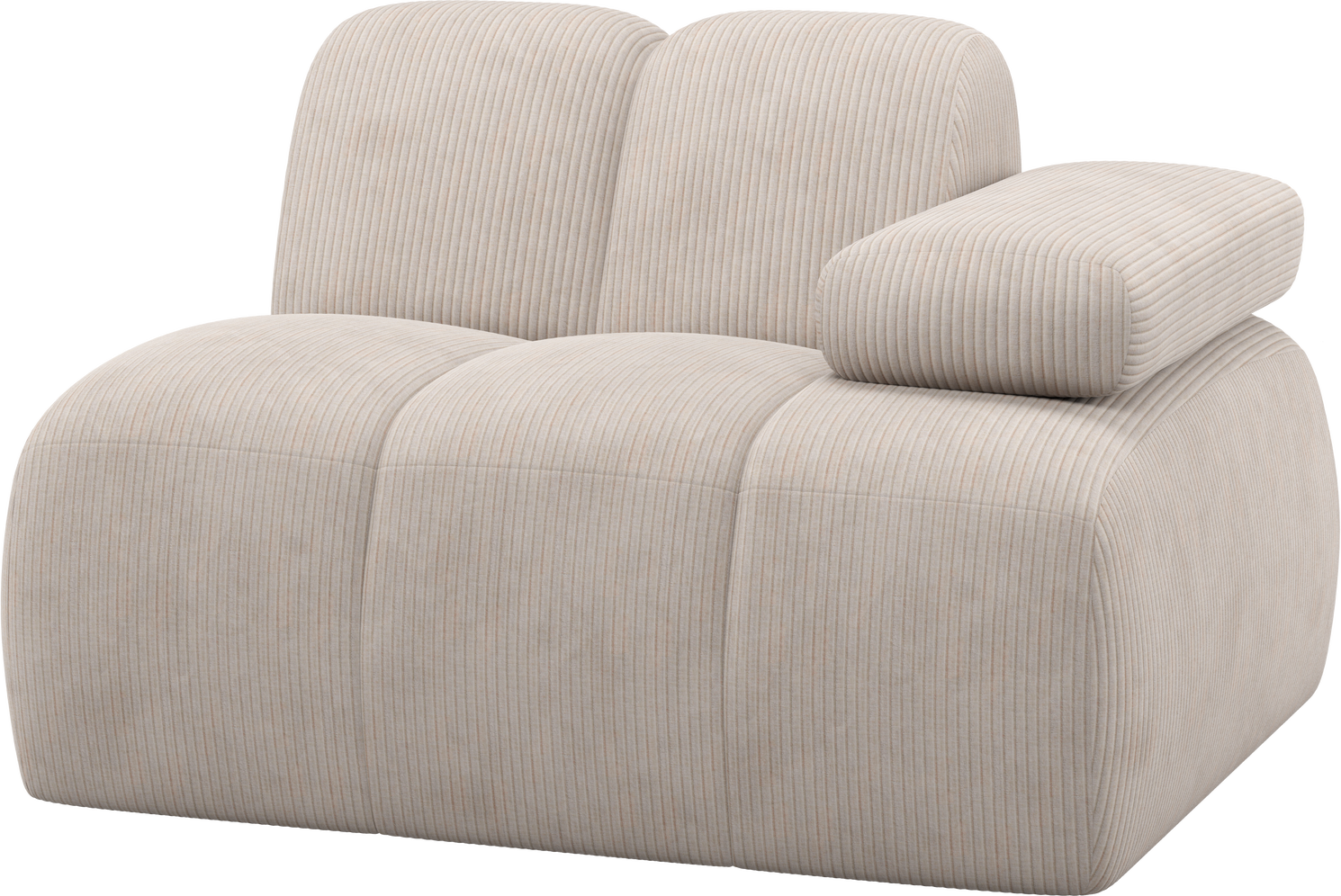 Modulsofa Loungestol Woood Mojo -personers Modul Armlæn Højre Ecru Ribstof H74xb124xd97