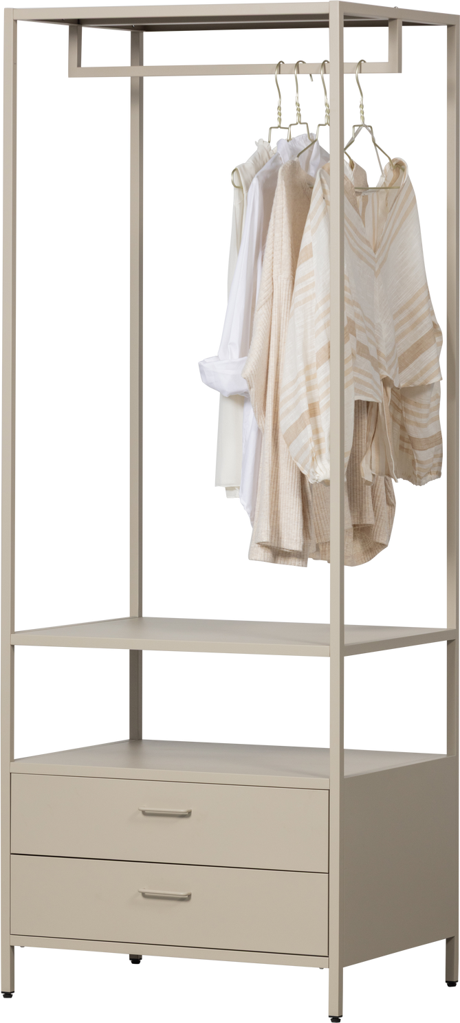 Garderobeskab Woood Collection Sandfarvet Metal åben Garderobe Med Bøjlestang Hylde Skuffer H185ã B70ã D54