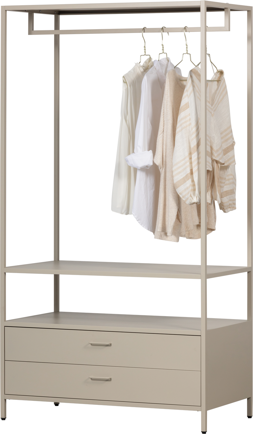 åben Garderobe Woood Collection Sandfarvet Pulverlakeret Metal Skuffer H185xb100xd54