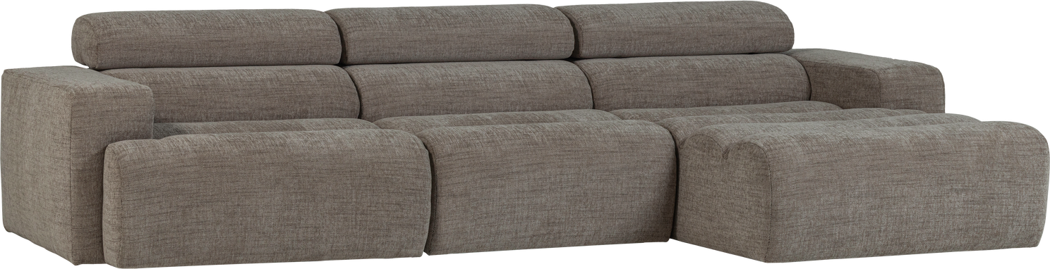 Loungesofa Woood Novi Højrevendt Chaiselong Loungemodul 300x173 Grå Melange Vævet Polyester Justerbar Nakkestøtte